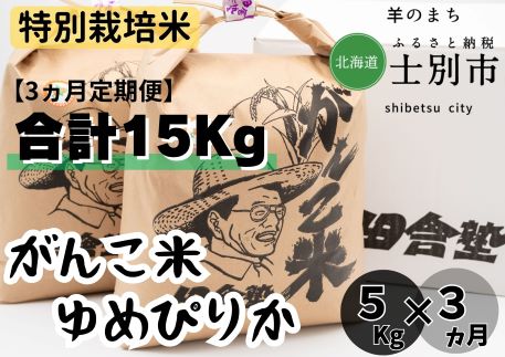 【北海道士別市】（3ヵ月定期便）田舎塾特別栽培米「ゆめぴりか」　5kg×3ヵ月