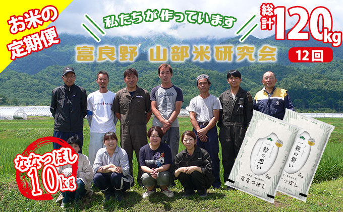 【令和5年度産】◆12ヵ月定期便◆ 富良野 山部米研究会【 ななつぼし 】精米 5kg×2袋（10kg）お米 米 ご飯 ごはん 白米 定期 送料無料 北海道 富良野市 道産 直送 ふらの