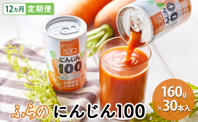 12ヵ月 定期便 】ふらの にんじん100 160g×30本入 野菜 ジュース｜ふるラボ