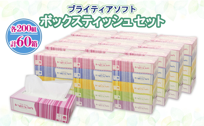 ブライティア ソフト ボックスティッシュ 200組 400枚 60箱 日本製