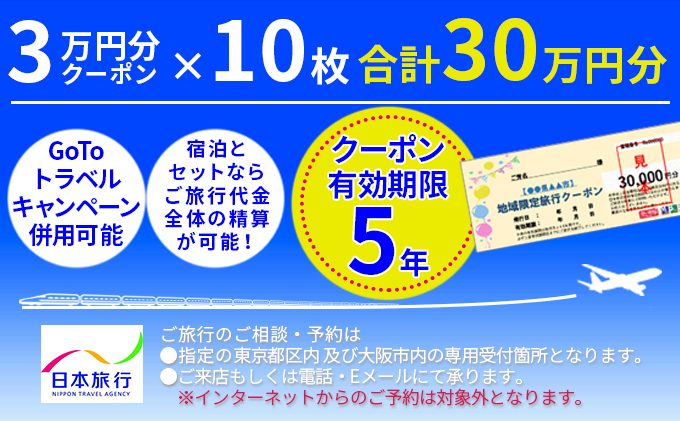 日本旅行 地域限定旅行クーポン【300,000円分】 ツアー 宿泊 旅行 交通