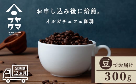 【定期便12ヶ月】 コーヒー イルガチェフェ（豆） 300g 自家焙煎珈琲　シングル ギフト ヤマフクコーヒー 北海道 中頓別