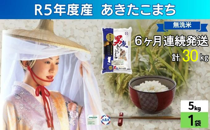 定期便 無洗米 令和5年産 あきたこまち 20kg 5kg×4袋 6ヶ月連続発送