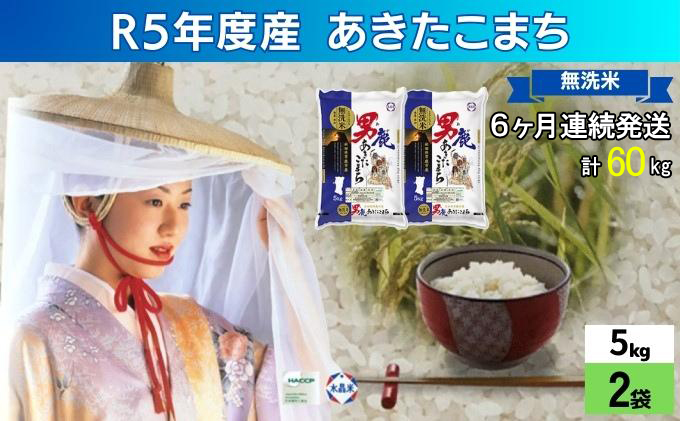 定期便 無洗米 令和5年産 あきたこまち 10kg 5kg×2袋 6ヶ月連続