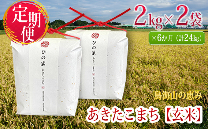 定期便》4kg×6ヶ月 秋田県産 あきたこまち 玄米 2kg×2袋 神宿る里の米