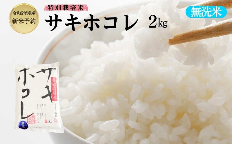 【令和6年産新米予約】【無洗米】特別栽培米サキホコレ2kg×1