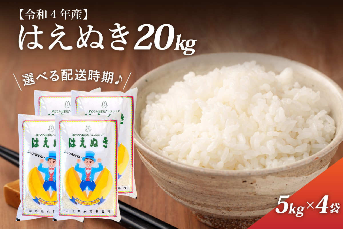 令和4年産米】2023年5月前半発送 はえぬき20kg（5kg×4袋）一等米 山形