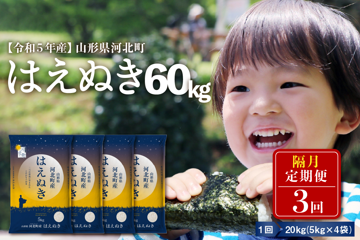 令和5年産米】※2024年1月上旬スタート※ はえぬき60kg（20kg×3回）隔月