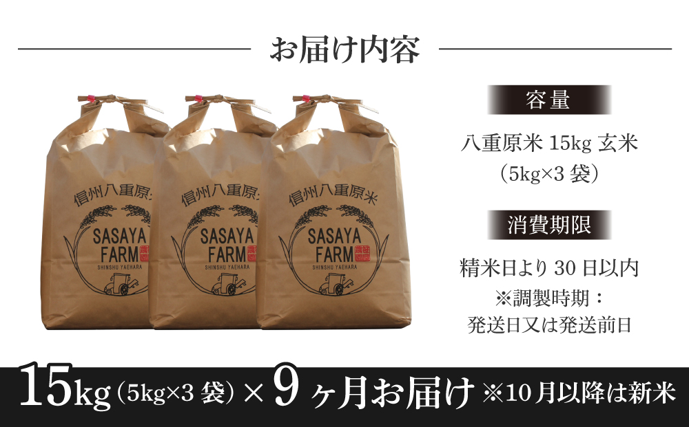 9回定期便】 八重原米15kg（5kg×3袋）玄米｜ふるラボ