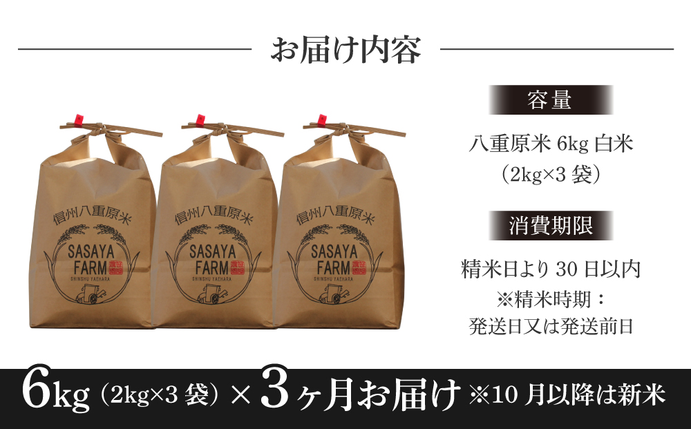 3回定期便】八重原米2kg（2kg×3袋）白米｜ふるラボ