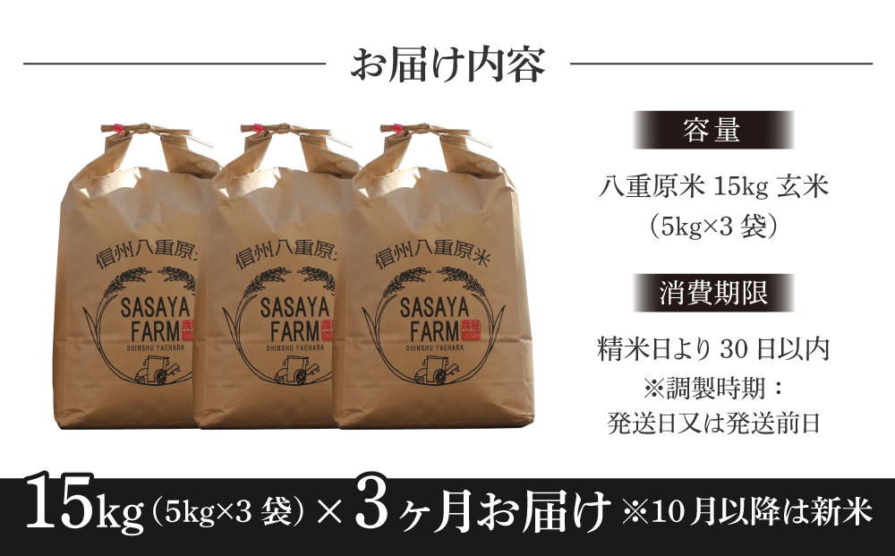 3回定期便】 八重原米15kg（5kg×3袋）玄米｜ふるラボ