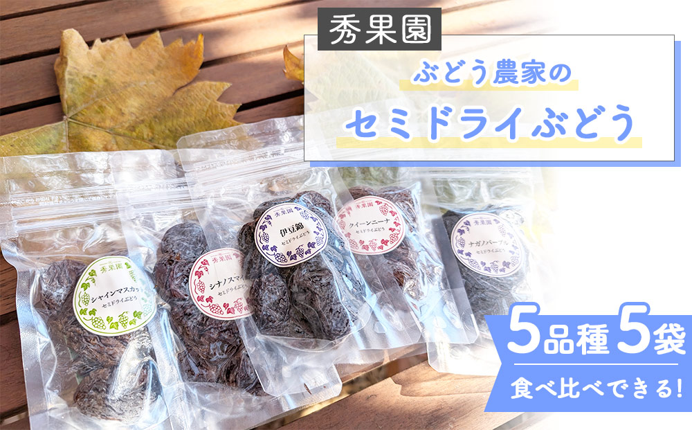 【秀果園】ぶどう農家のセミドライぶどう5品種5袋(各50g)|巨峰、シャインマスカット、ナガノパープルなど