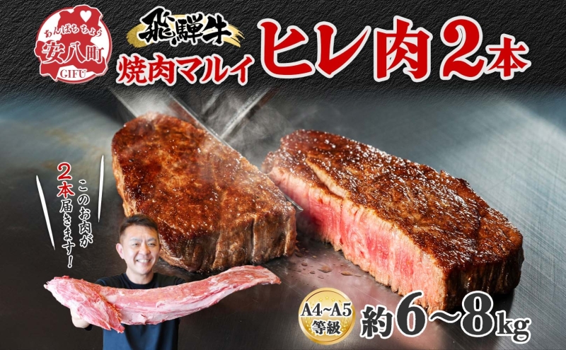 飛騨牛 ヒレ肉 ブロック A4～A5等級 2本 約6～8kg 6～8分割 ヒレ シャトーブリアン 肉 牛肉 ブランド牛 お肉 和牛 贅沢 お取り寄せ ご褒美 ステーキ 豪華 グルメ 焼肉 BBQ パーティー ギフト 贈り物 自家用 贈答用 焼肉マルイ 岐阜県 【 安八町 】