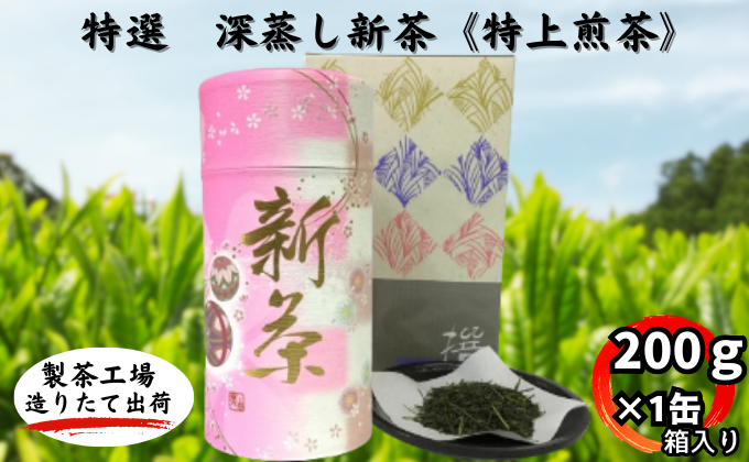 特選　深蒸し新茶《特上煎茶》貼缶　箱ギフト（200ｇ×1缶）