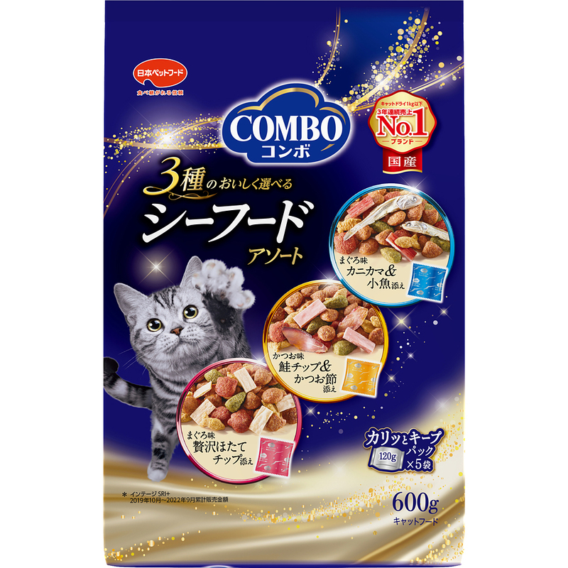 《ペットフード》日本ペットフード コンボ キャット シーフードアソート 600g(120g×5袋入) ×12袋(ケース)