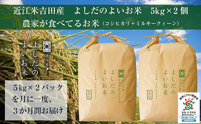 【定期便】令和5年産　よしだのよいお米 近江米農家が食べてるお米　10kg×3回