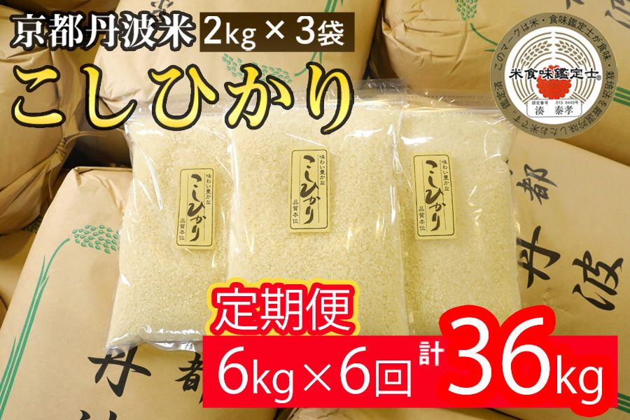 定期便 新米 6kg 6ヶ月 京都丹波米 こしひかり 白米 6回定期便 6kg