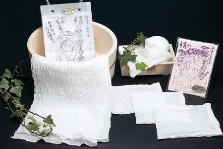 絹ふくれ浴用タオルセット&まゆのお風呂・まゆの石けんセット