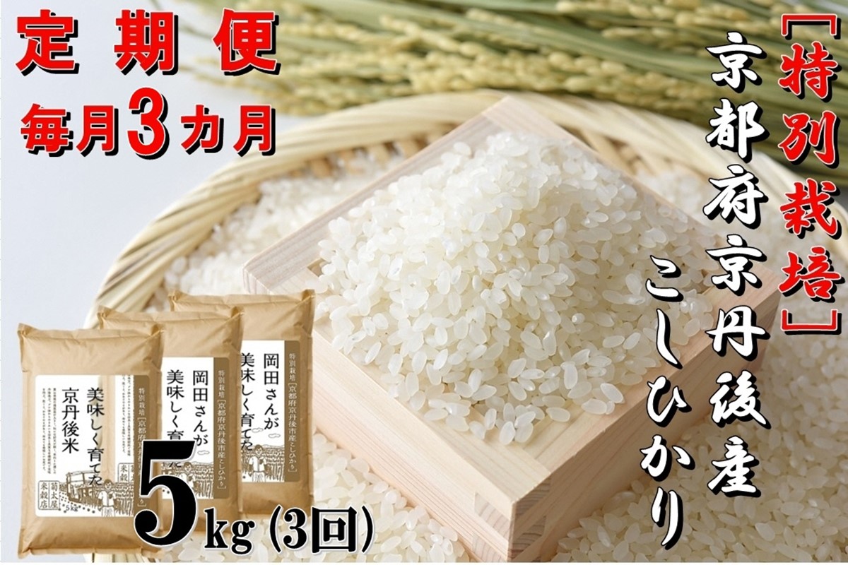 【定期便３か月】特別栽培 京都府京丹後市産こしひかり 岡田さんが美味しく育てた京丹後米5kg×3カ月