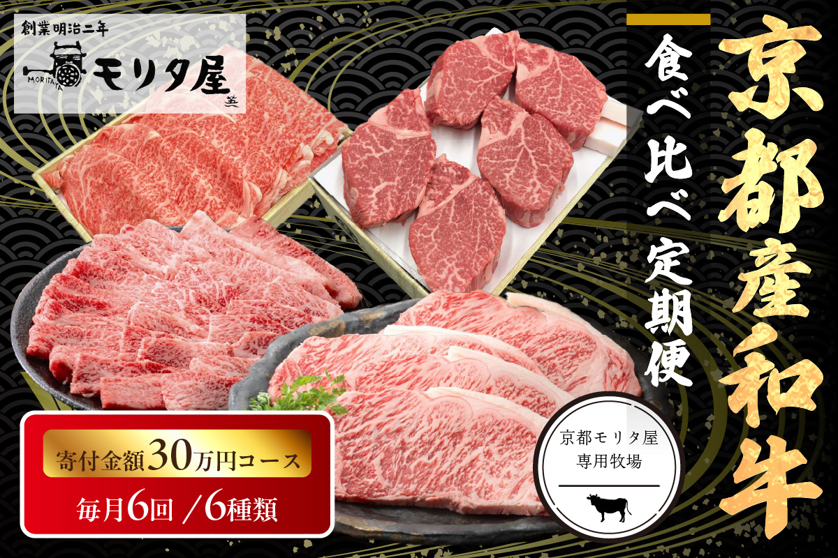 【定期便　毎月×6回】京都産和牛　食べ比べ定期便　6種/寄附額300,000円コース　【京都モリタ屋専用牧場】