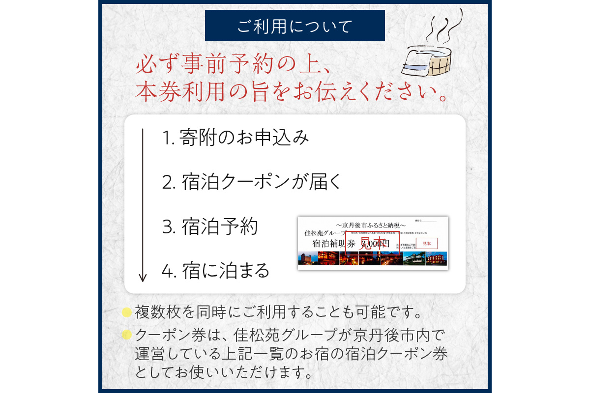 宿泊クーポン15,000円分 佳松苑グループが運営する京丹後市内のお宿でご利用いただけます。｜ふるラボ