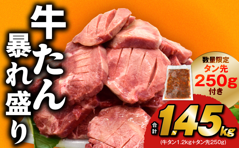 牛たん 暴れ盛り 総量 1.45kg 小分け 600g×2P+味付けたん先 250g【牛肉 牛タン 牛たん 厚切り牛タン 焼肉 BBQ キャンプ アウトドア 焼くだけ 簡単調理 訳あり サイズ不揃い 小分け 人気 厳選 家計応援 期間限定】 G1435