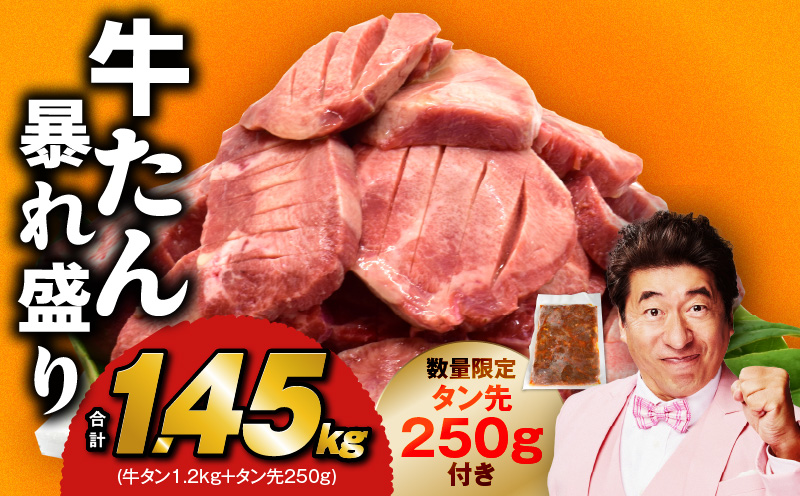 牛たん 暴れ盛り 総量 1.45kg 小分け 600g×2P+味付けたん先 250g【牛肉 牛タン 牛たん 厚切り牛タン 焼肉 BBQ キャンプ アウトドア 焼くだけ 簡単調理 訳あり サイズ不揃い 小分け 人気 厳選 家計応援 期間限定】 G1435