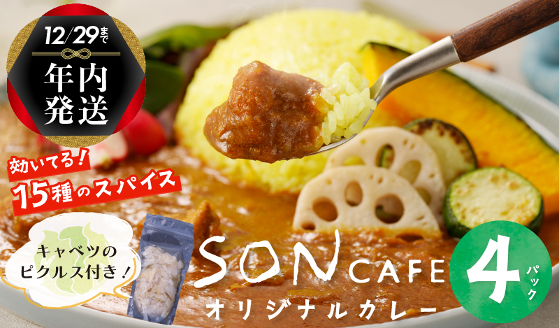 【年内発送】15種スパイスを使用したSONカフェ特製カレー 200g×4P＆キャベツのピクルス×1P いずみピクルス NSW スピード発送【特別寄附金額】 G1462