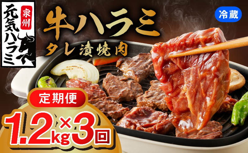 [冷蔵配送]牛ハラミ肉 焼肉用 味付け 定期便 1.2kg(300g×4P)×全3回 小分け[毎月配送コース]