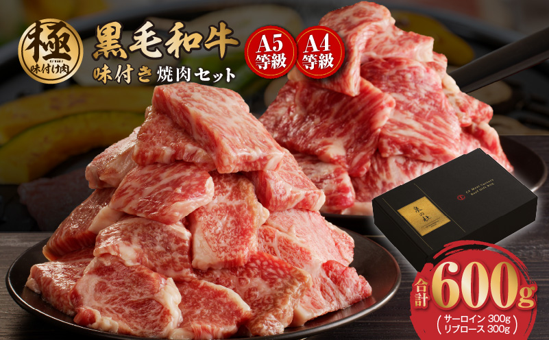 [特別寄附金額]黒毛和牛A5/A4等級 切り落とし 味付き 焼肉セット 600g(サーロイン 300g/リブロース 300g) ギフト プレゼント に最適