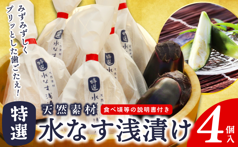 【先行予約/2025年4月上旬以降発送】「特選最上級品」天然素材水なす浅漬け4個入 099H3085