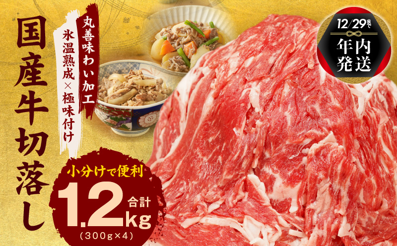 【年内発送】国産 牛肉 切り落とし 1.2kg（300g×4）丸善味わい加工【氷温熟成×極味付け】 within2024 mrz0006y