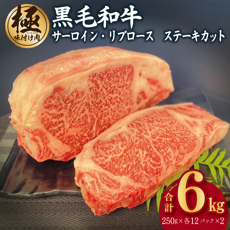 A5/A4等級 黒毛和牛 サーロイン/リブロース ステーキカット 合計6kg（各250g×12P）【極味付け肉】 G1578