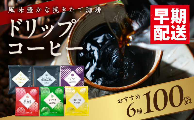 【スピード発送】本格ドリップコーヒー 6種 100袋 工場直送 詰合せ セット 【珈琲 COFFEE コーヒー 自家焙煎 焙煎 オリジナル ギフト キャンプ アウトドア】 015B279