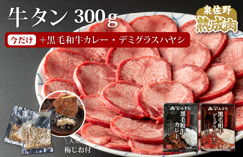 010B797 やわらか熟成牛タンスライス300ｇ（梅塩付） 熟成和牛カレー・デミグラスハヤシ セット ｜ふるラボ