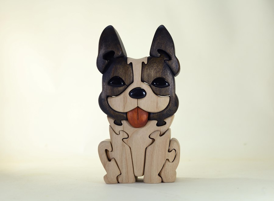 フレンチブルドック（パイド） かわいい プレゼント 犬 置物 玄関 木製