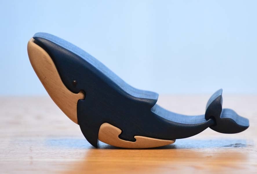 ブルーホエール（シロナガスクジラ）こども　知育玩具 木製パズル おもちゃ プレゼント 男の子 女の子 誕生日 クリスマス 子供 大人 ギフト つみき 積木 送料無料
