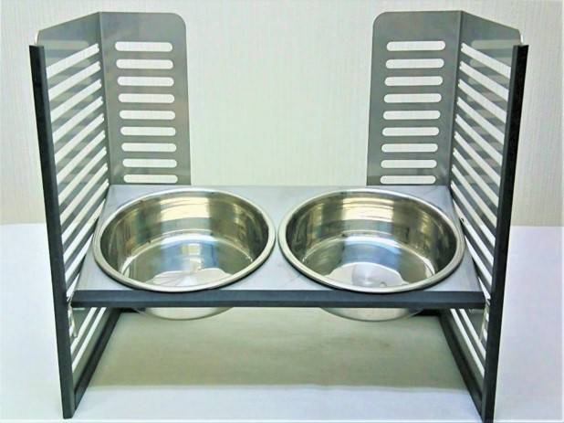 ペット食器台　M（中）シルバー　フードボール 2皿 犬 猫 ペット用品 4色展開 送料無料