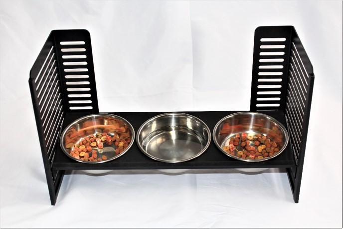 ペット食器台　Ｌ（大）フードボール　ブラック　3皿　犬　猫　ペット用品　4色展開　
