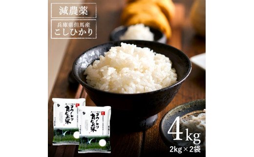 【令和5年産】コウノトリ育むお米減農薬【2kg×2袋】（94-003）