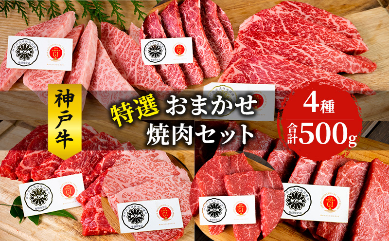 神戸牛 特選 おまかせ 焼肉セット 500g 牛 牛肉 お肉 肉 和牛 黒毛和牛 焼肉 焼き肉 セット キャンプ BBQ アウトドア【 赤穂市 】