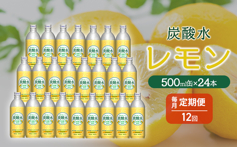 炭酸水 定期便 12ヶ月 レモン 500ml×24本 缶 ボトル缶 12回 お届け 定期 お楽しみ 兵庫県 福崎町 ソーダ 瀬戸内産 レモンエキス 純水 ソーダ割 ドリンク ボトル 缶