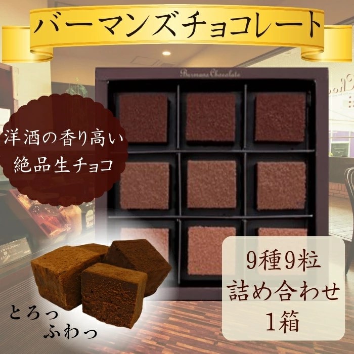 生チョコレート９種９粒詰め合わせ （バーマンズ） チョコ 生チョコ とろける デザート 駄菓子 高級 ギフト お礼の品 クリスマス バレンタイン お中元 故郷納税 詰め合わせ お取り寄せ グルメ 奈良県 奈良市 なら 7-014