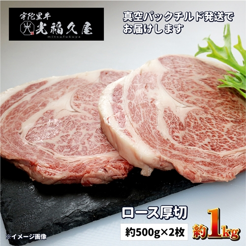 チルド 宇陀里牛 ロース 厚切り ２枚 約1kg ／ 光福久屋 ふるさと納税 牛肉 リブロース サーロイン 真空 ド迫力 BBQ キャンプ インパクト 抜群 黒毛 和牛 冷蔵 奈良県 宇陀市