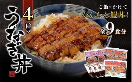 4種の鰻丼9食セット [うなぎ] / 田辺市 国産 国産うなぎ 国産鰻 うなぎ 鰻 鰻丼 うな丼 土用の丑の日 セット 食べ比べ 冷凍[ots002]