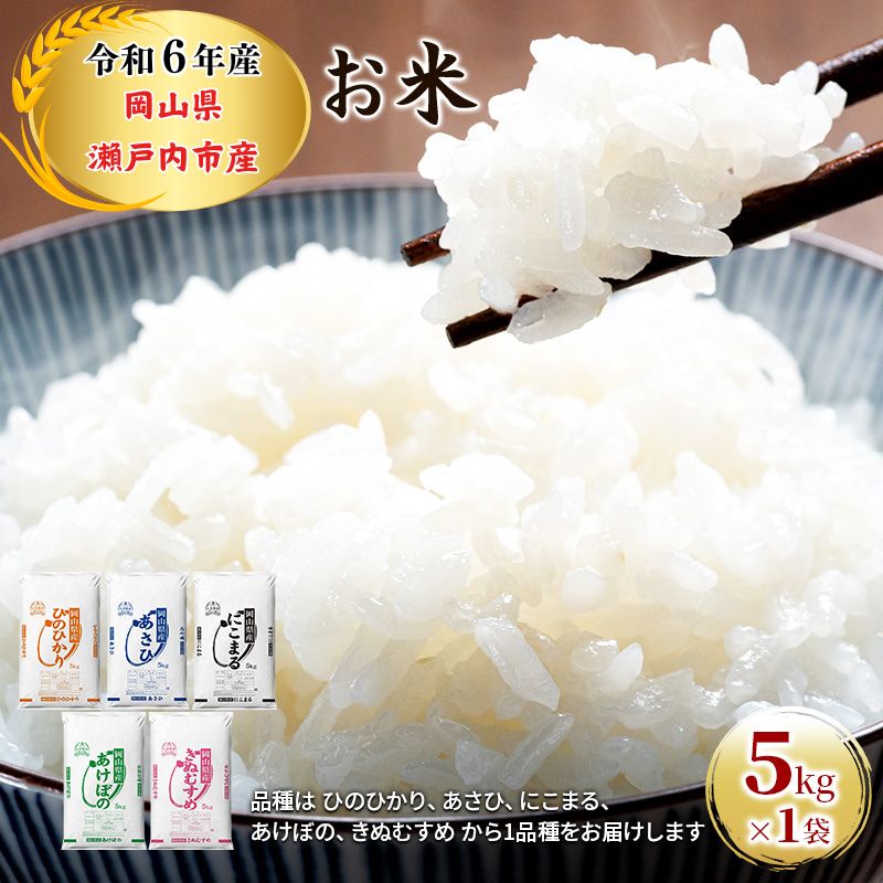 令和6年産 お米 5kg×1袋 ひのひかり あさひ にこまる あけぼの きぬむすめ 特A 精米 白米 ライス 単一原料米 検査米 岡山県 瀬戸内市産