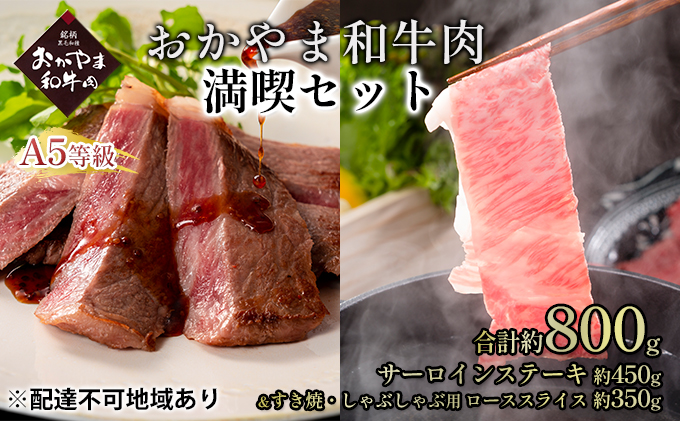 おかやま 和牛肉 A5 等級 満喫セット 合計約800g（サーロインステーキ 約450g＆すき焼・しゃぶしゃぶ用 ローススライス 約350g）牛 赤身 肉 牛肉 冷凍