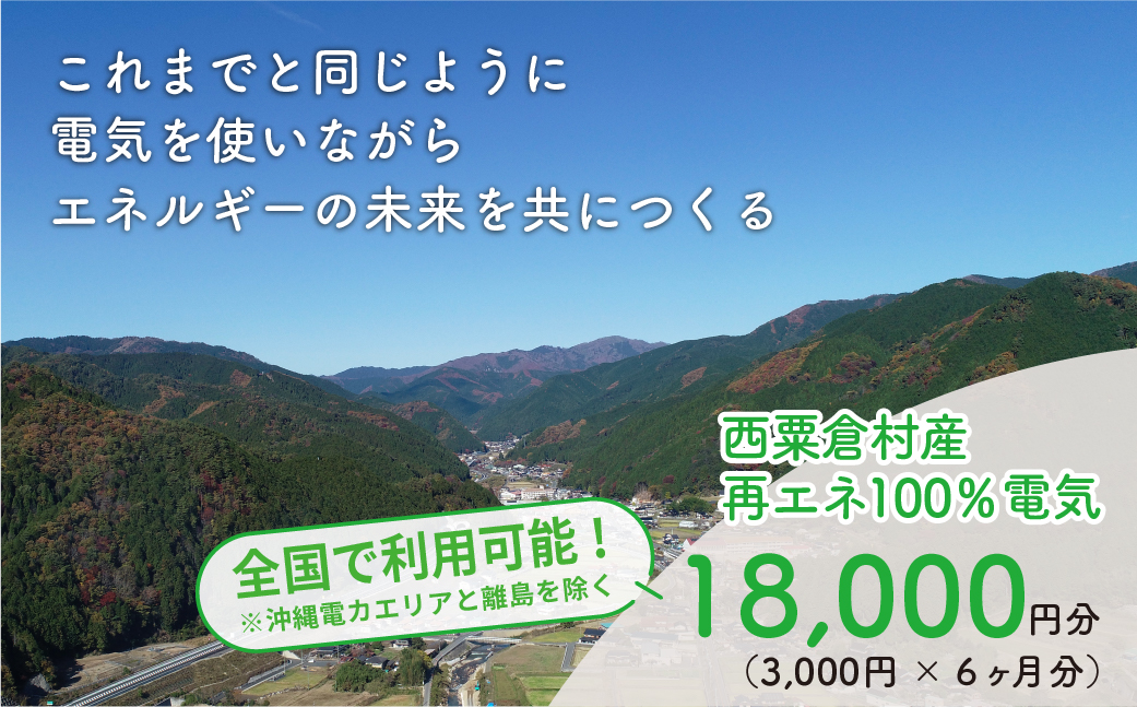 電気料金 （3,000円✕6ヶ月分） 百森でんき CO2フリー 地域電力 お礼の電気 脱炭素 ゼロカーボン 岡山県 西粟倉村 【まずは寄付のお申し込みを！】  e-vv-A02D