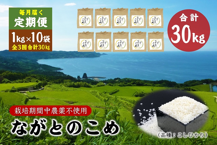 (1613)定期便 ながとのこめ 白米 精米 1kg×10袋 毎月 全3回 合計30kg コシヒカリ こしひかり 長門市 令和5年度産