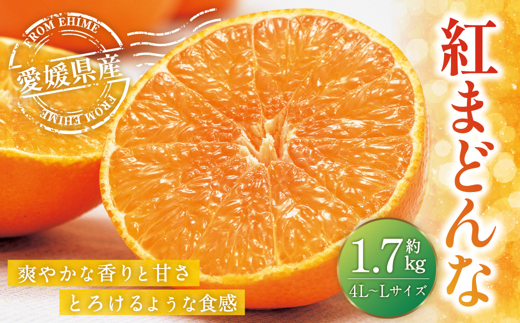 愛媛の旬の柑橘 「紅まどんな」約1.7kg 4L〜Lサイズ 6〜10個 紅まどんな まどんな マドンナ みかん ミカン 蜜柑 果物 くだもの フルーツ 柑橘 かんきつ 愛媛果試第28号 常温 国産 愛媛県[12月頃発送](011)